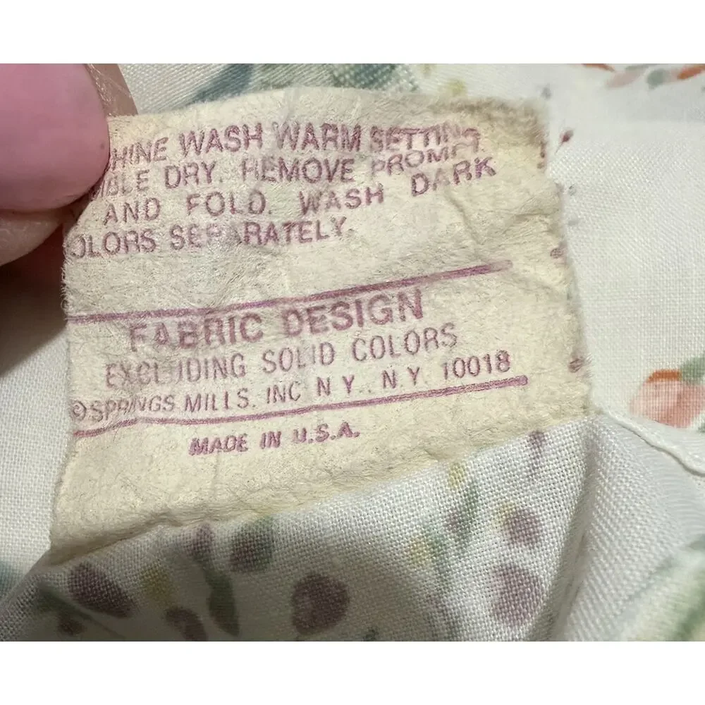 Vintage Pequot Flat Sheet Double Bed Floral Ribbon Pastel Y2K 90s USA